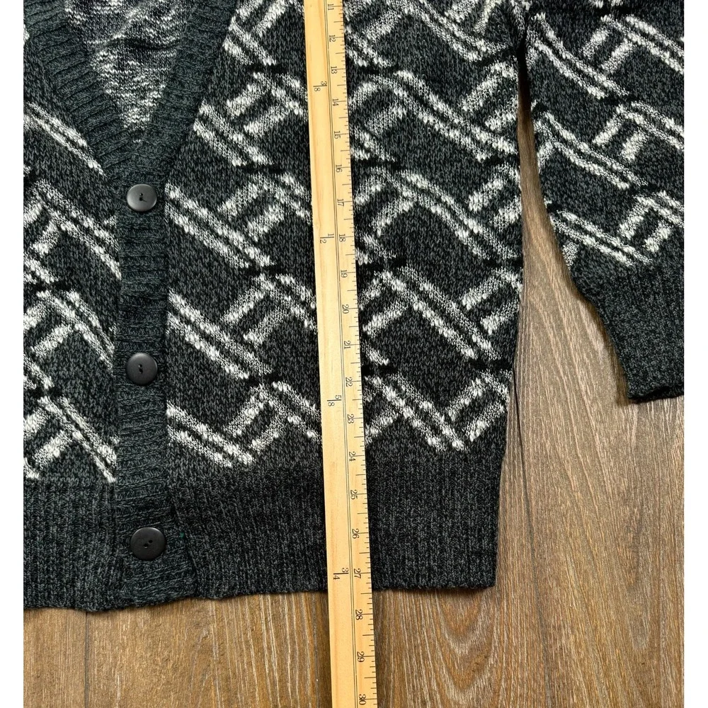 Vintage Michael Gerald Cardigan Men XL Black White Geometric Grandpa Sweater